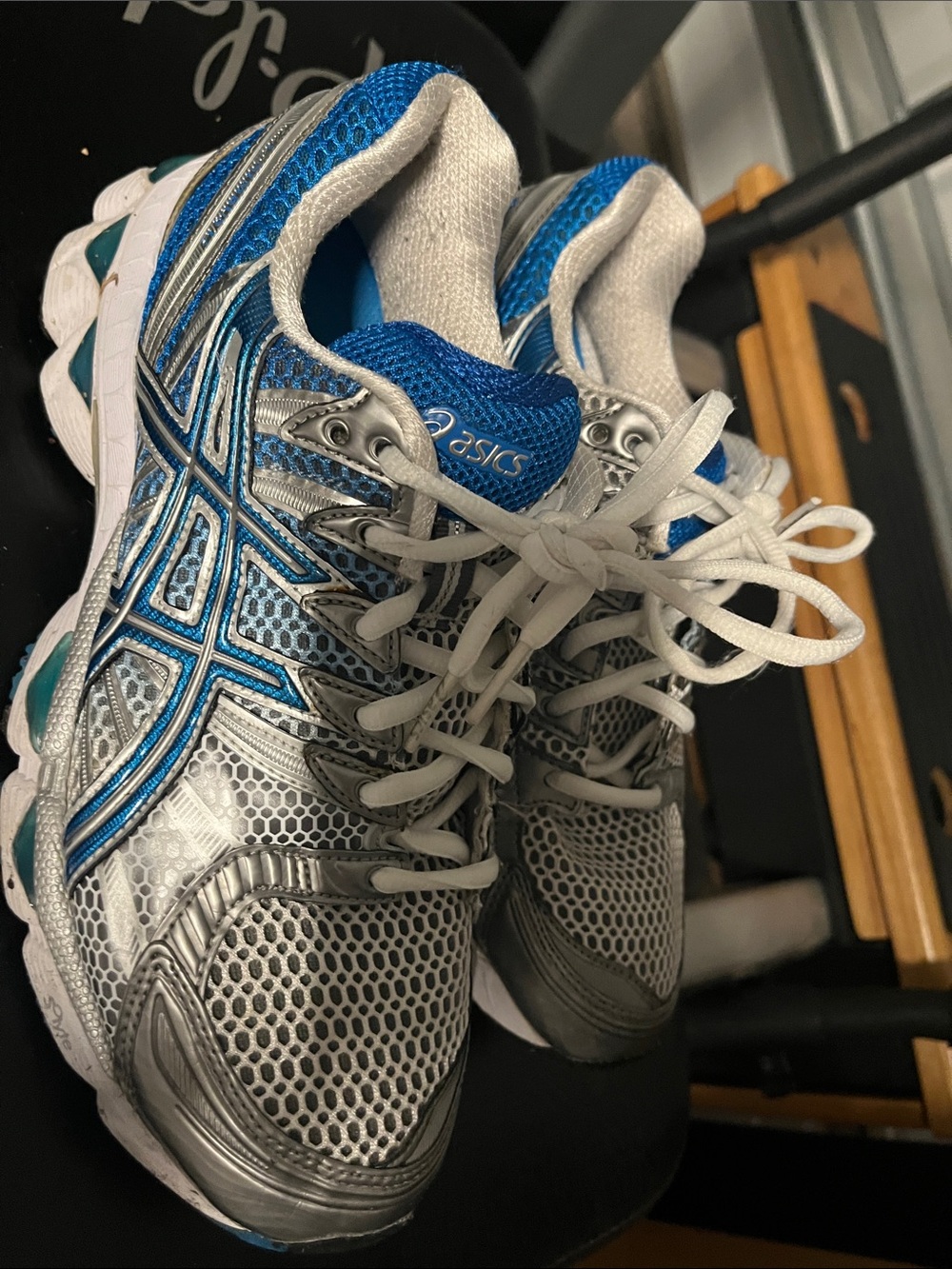 Asics Silver and Blue Mesh Running Sneakers